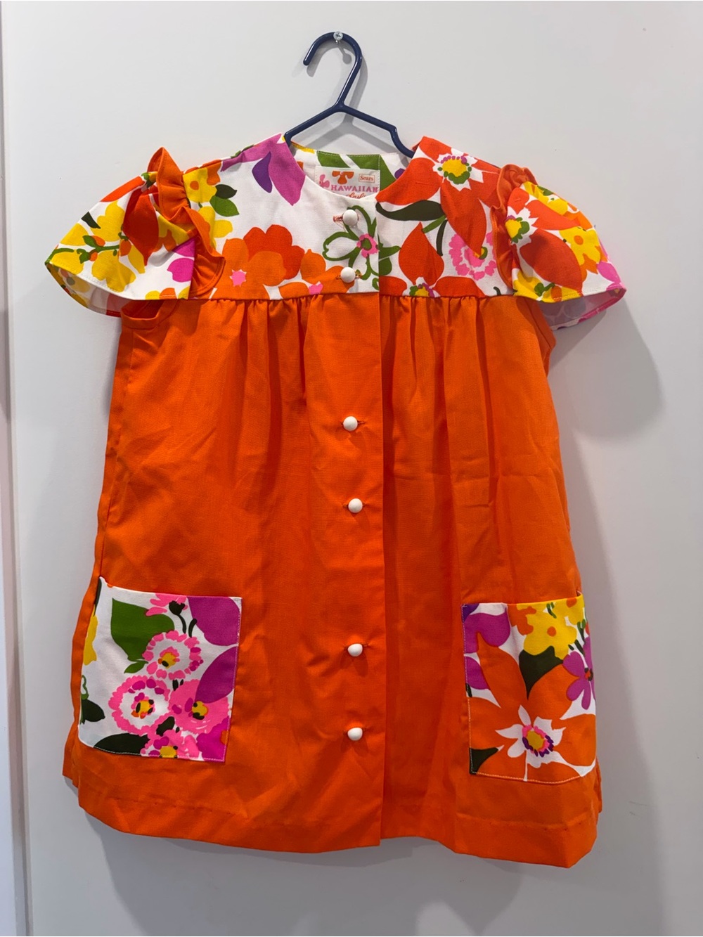 Sears Hawaiian Fashions Orange Floral Button Up Dress Girls